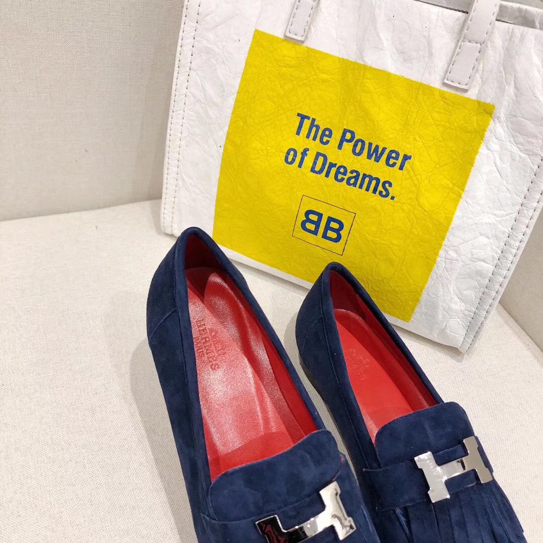 Hermes Royal Loafers In Blue Suede Leather - Image 8