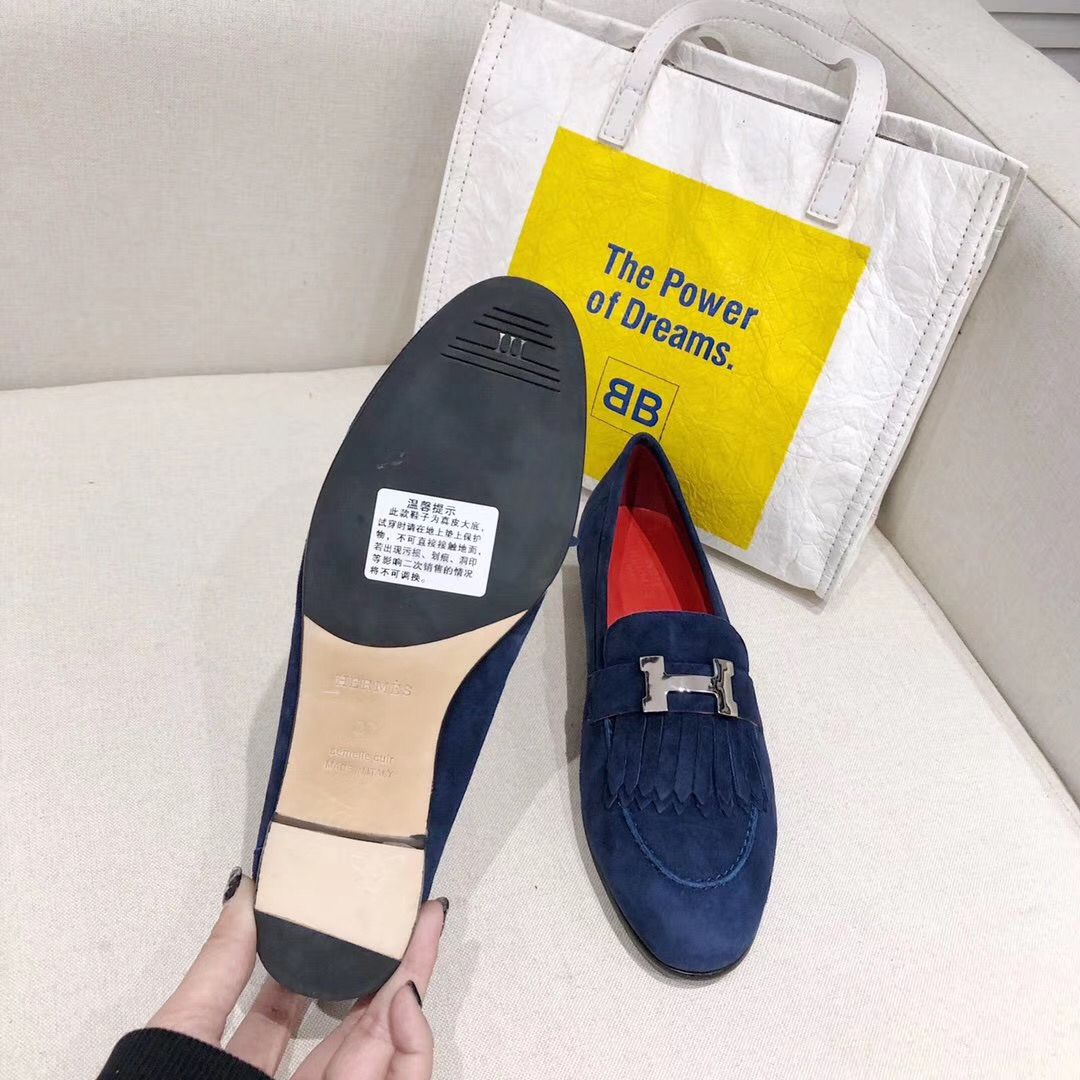 Hermes Royal Loafers In Blue Suede Leather - Image 9
