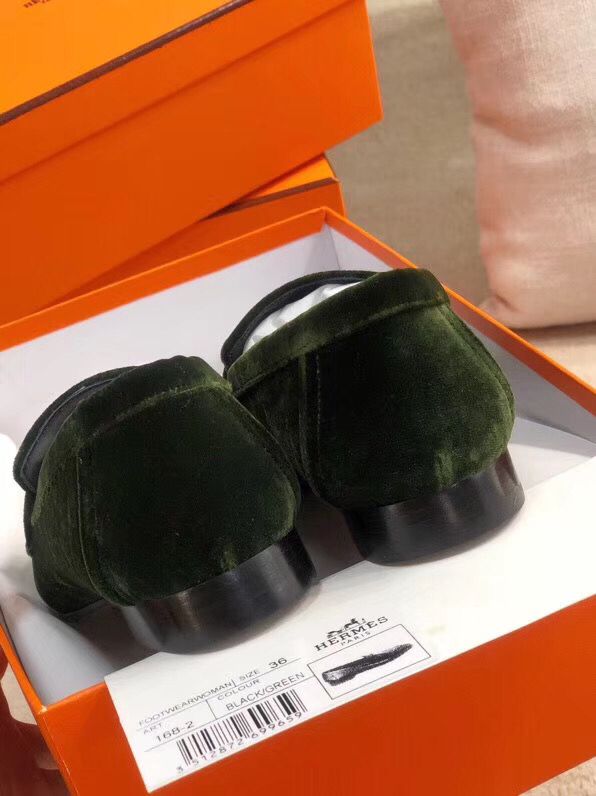 Hermes Paris Loafers In Dark Green Velvet - Image 8