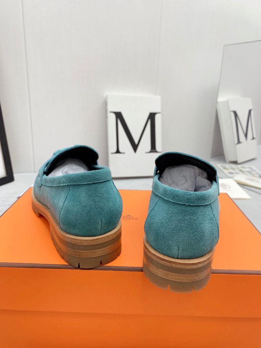 Hermes Women's Faubourg Loafers in Blue Suede Leather - Image 3