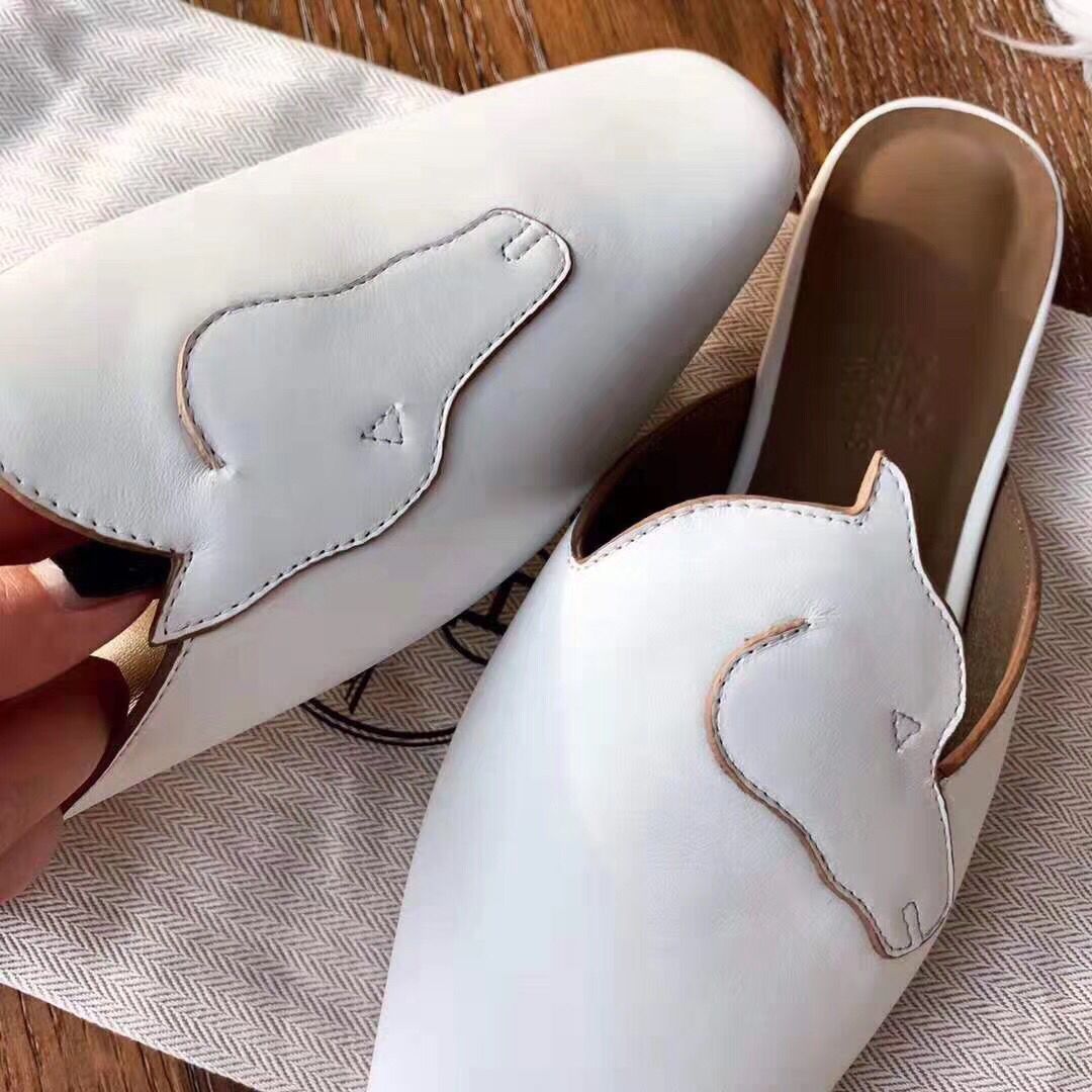 Hermes Tangeria Mules In White Calfskin - Image 3