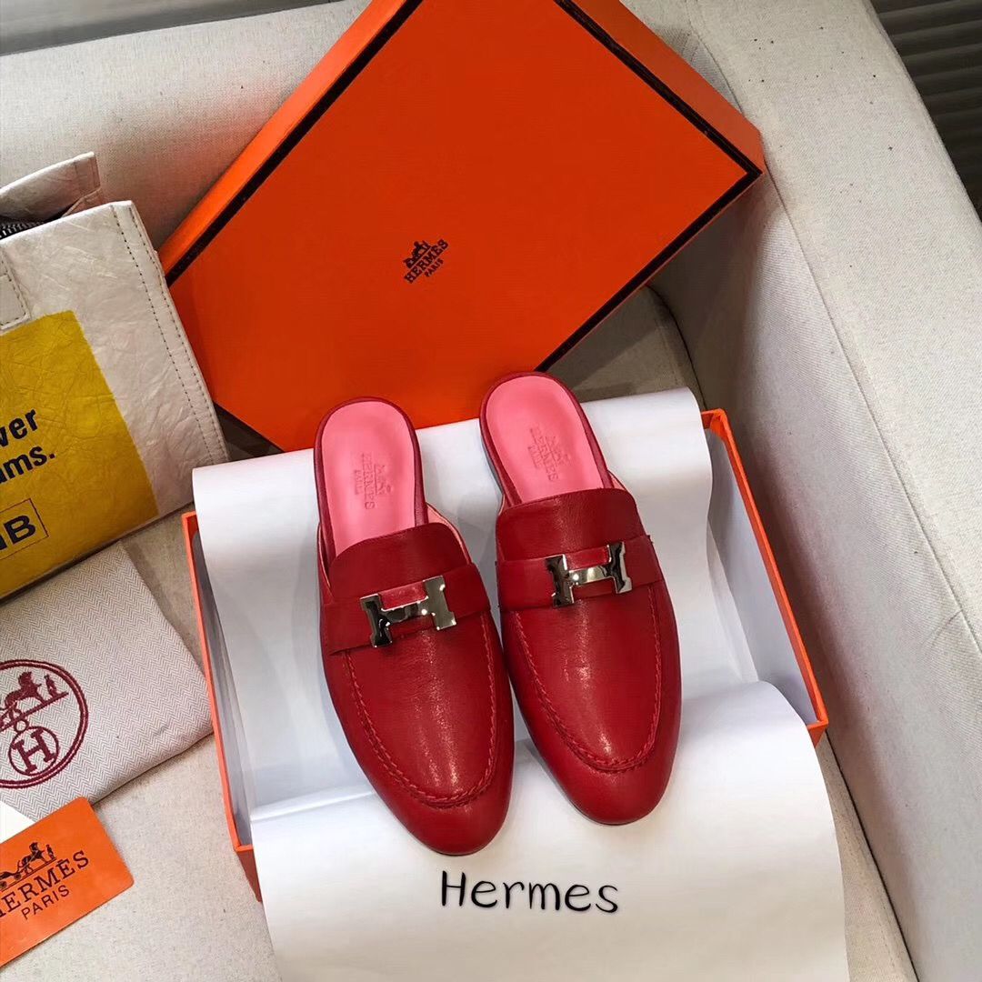 Hermes Trocadero Mules In Red Goatskin - Image 4