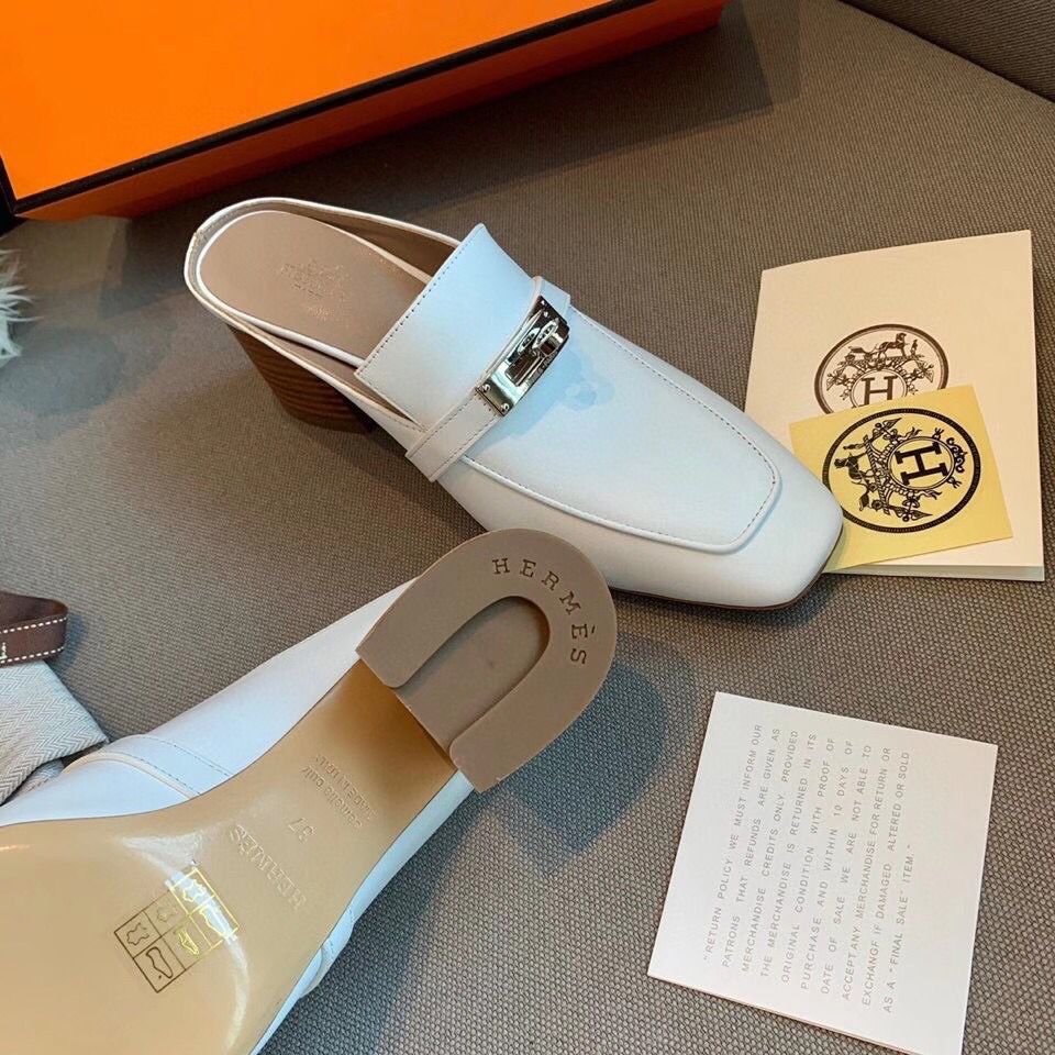 Hermes Blossom Mules 60mm In White Goatskin - Image 9
