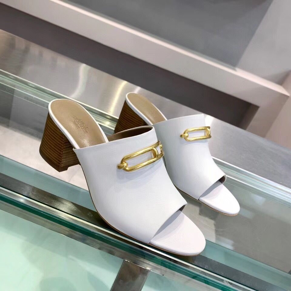 Hermes Camilla Mules 60MM In White Calfskin - Image 9
