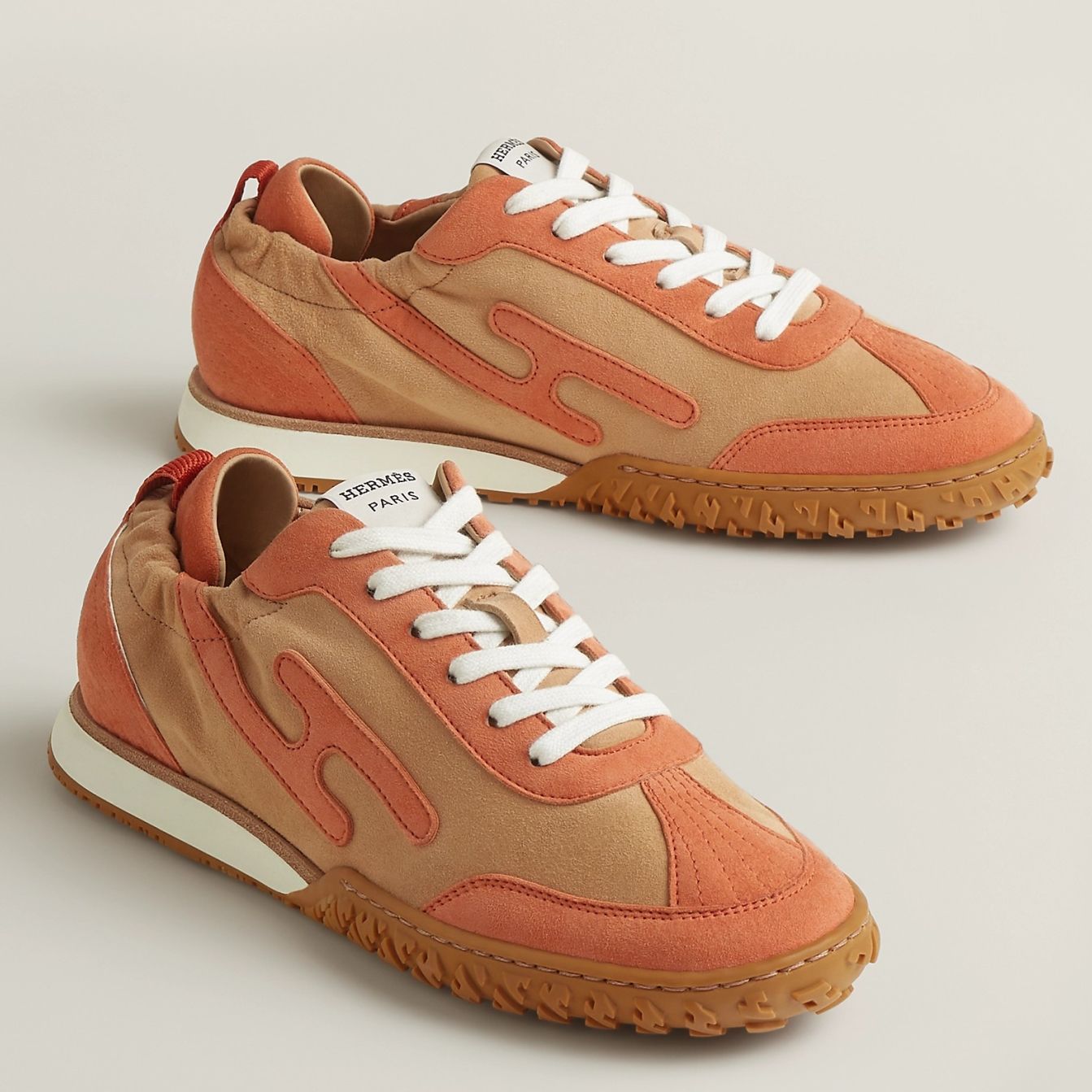 Hermes Women's Jet Sneakers in Beige/Orange Suede Leather