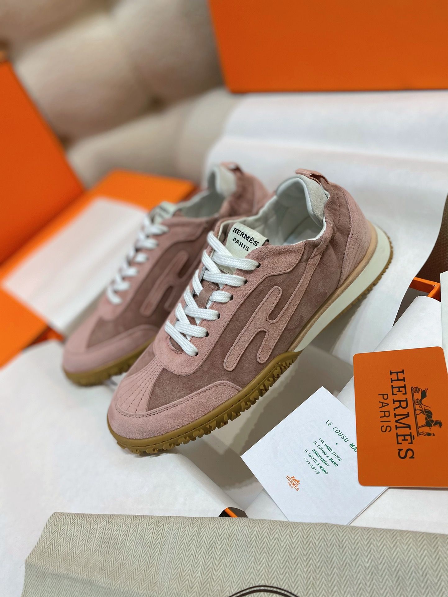 Hermes Women's Jet Sneakers in Cancan/Aquarelle Suede Leather - Image 3