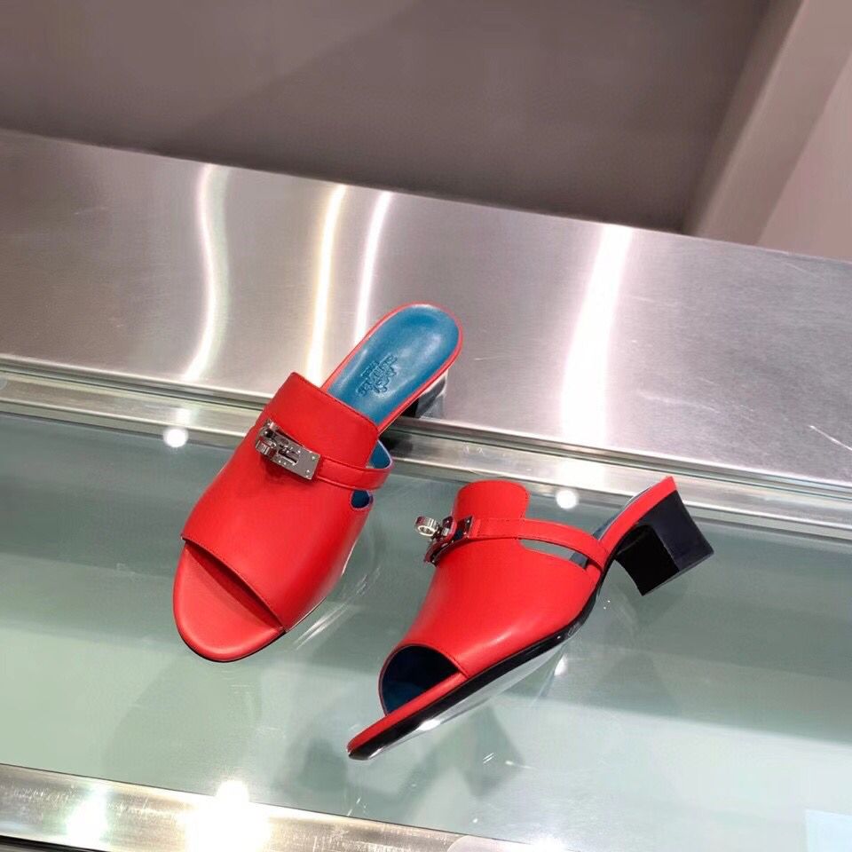 Hermes Candy 40mm Sandals In Red Calfskin - Image 6