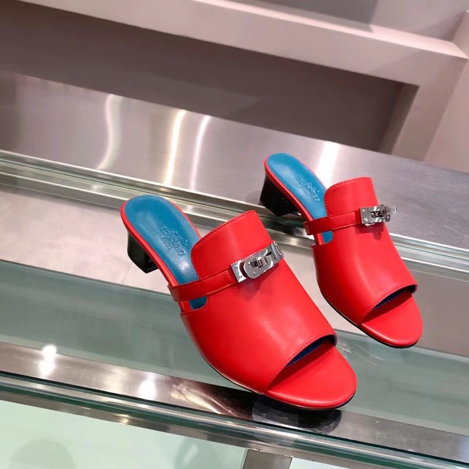 Hermes Candy 40mm Sandals In Red Calfskin - Image 7