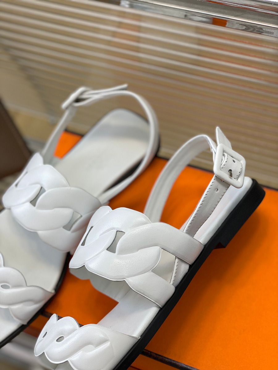 Hermes Grace Sandals in White Nappa Leather - Image 7