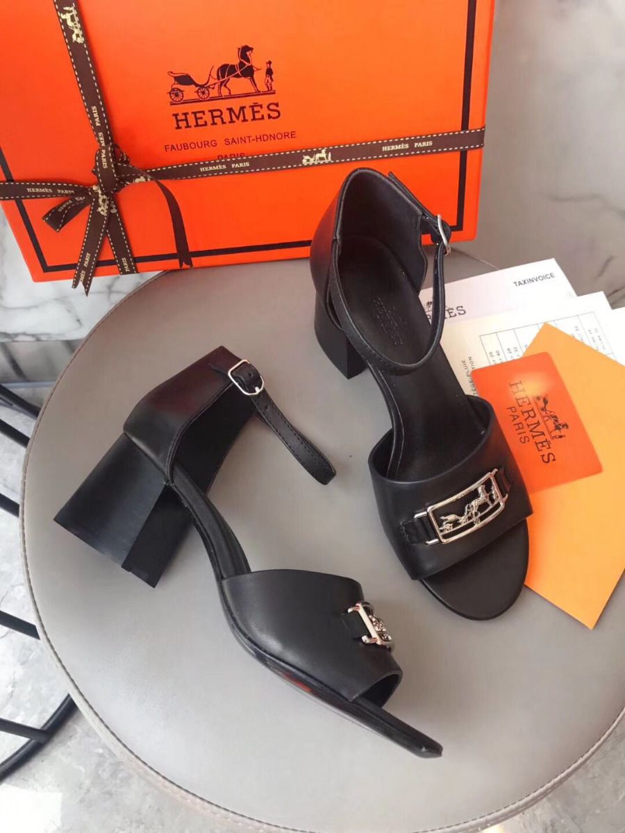 Hermes Viaggio 60MM Sandals In Black Leather - Image 4