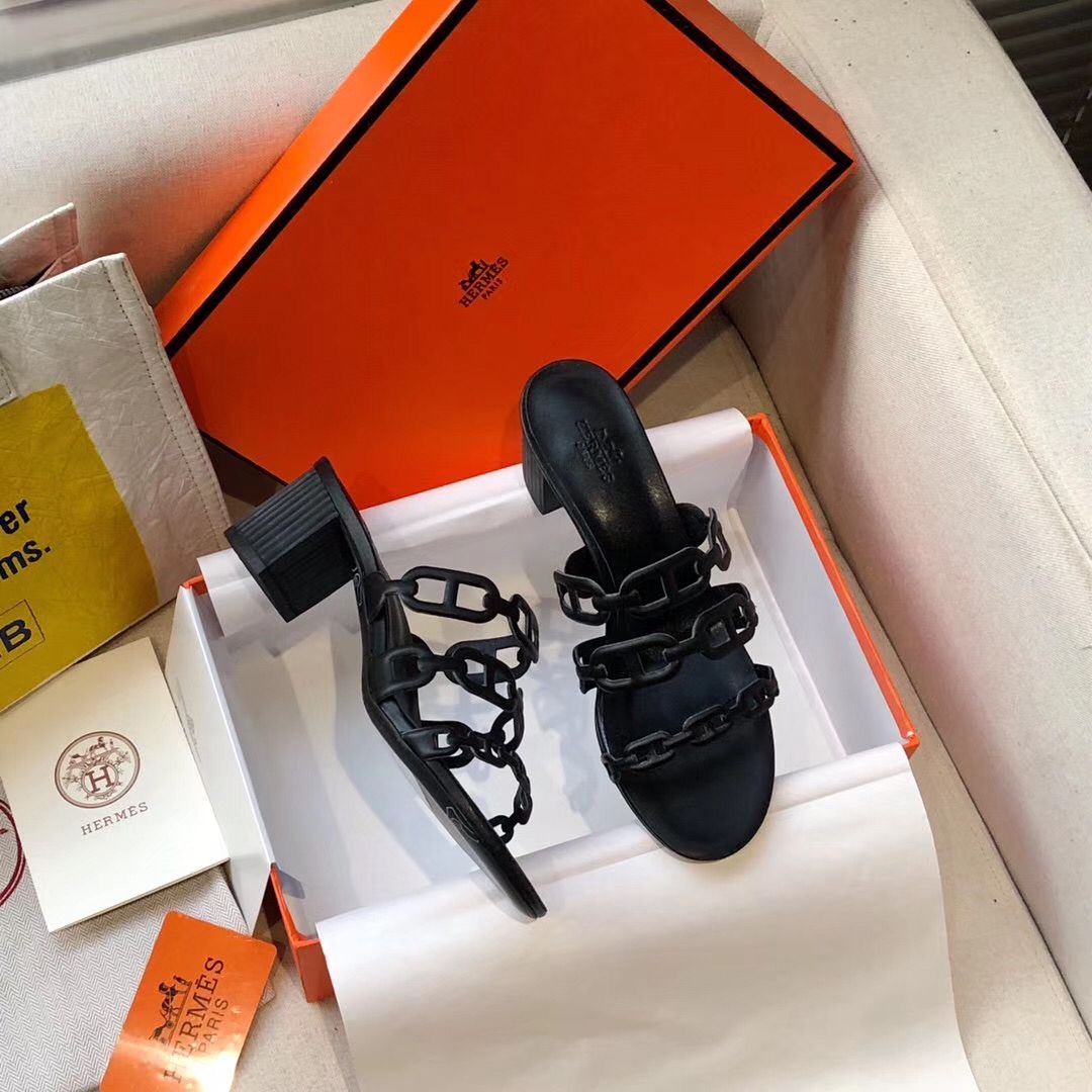 Hermes Tandem Sandals In Black Lambskin - Image 4