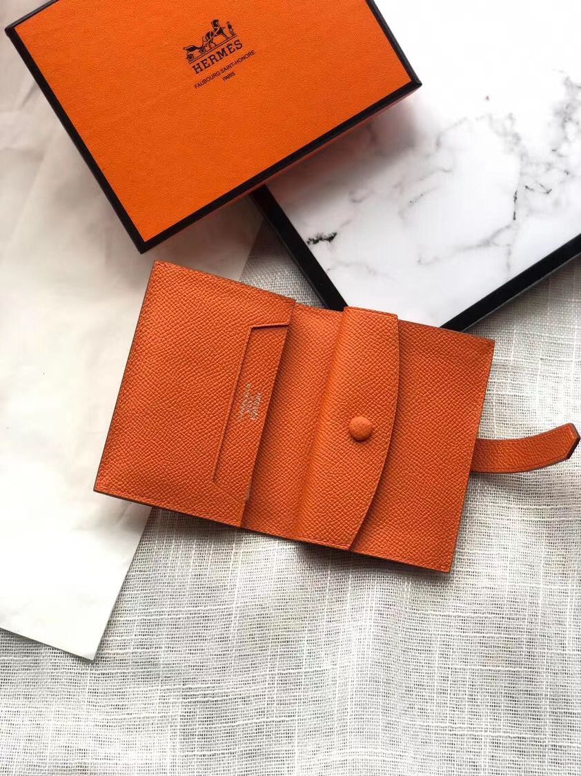 Hermes Bearn Mini Wallet In Orange Epsom Leather - Image 4
