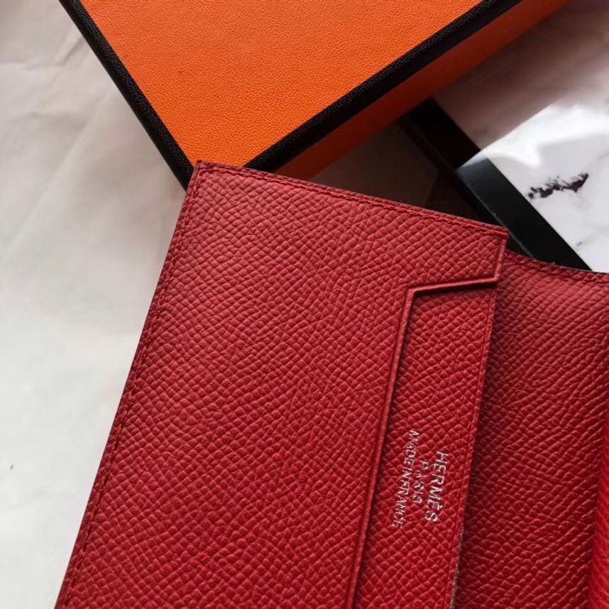 Hermes Bearn Mini Wallet In Red Epsom Leather - Image 5