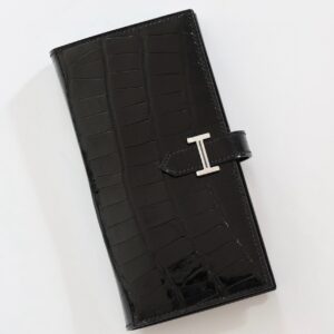 Hermes Bearn Long Wallet in Black Shiny Alligator Leather