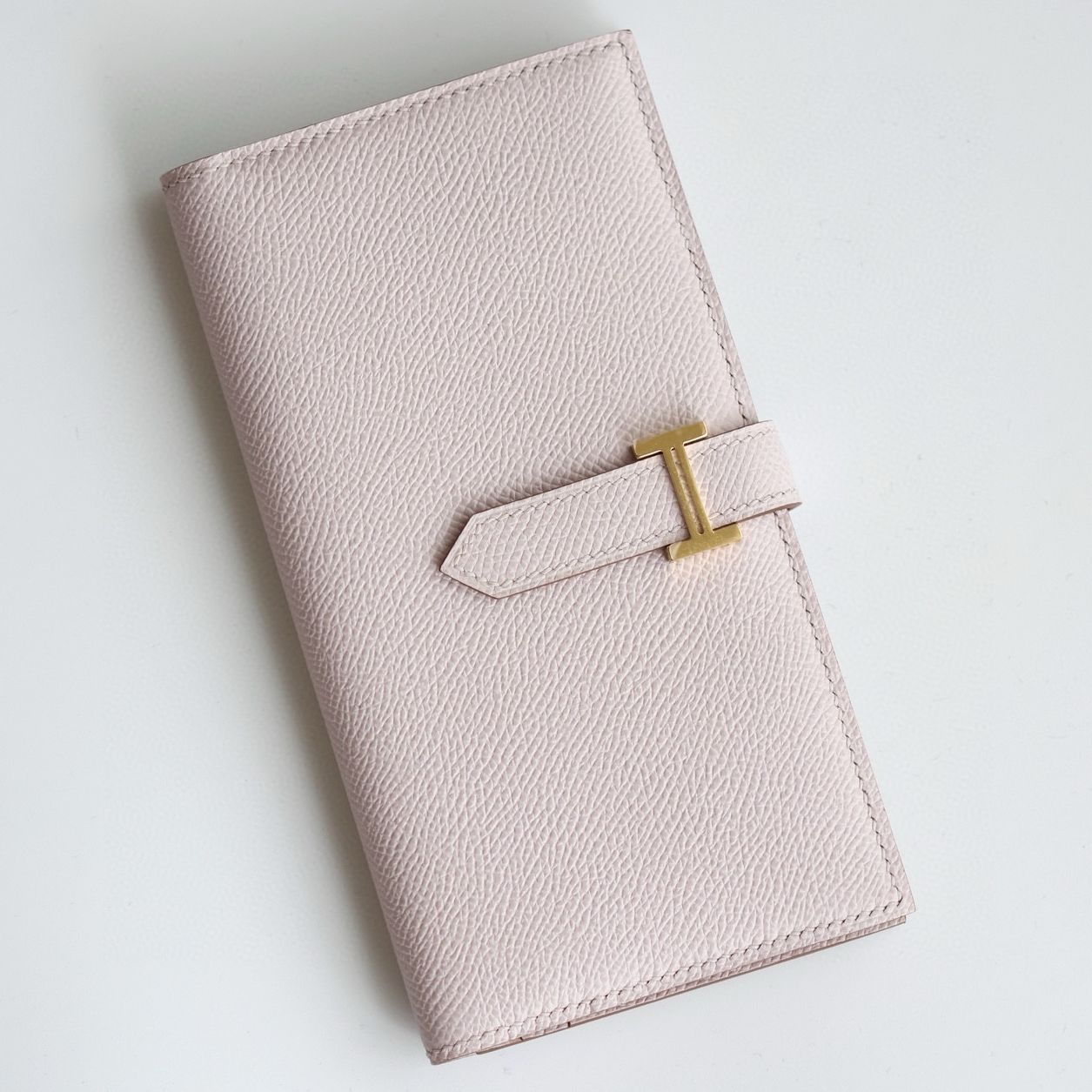 Hermes Bearn Long Handmade Wallet in Mauve Pale Epsom Calfskin