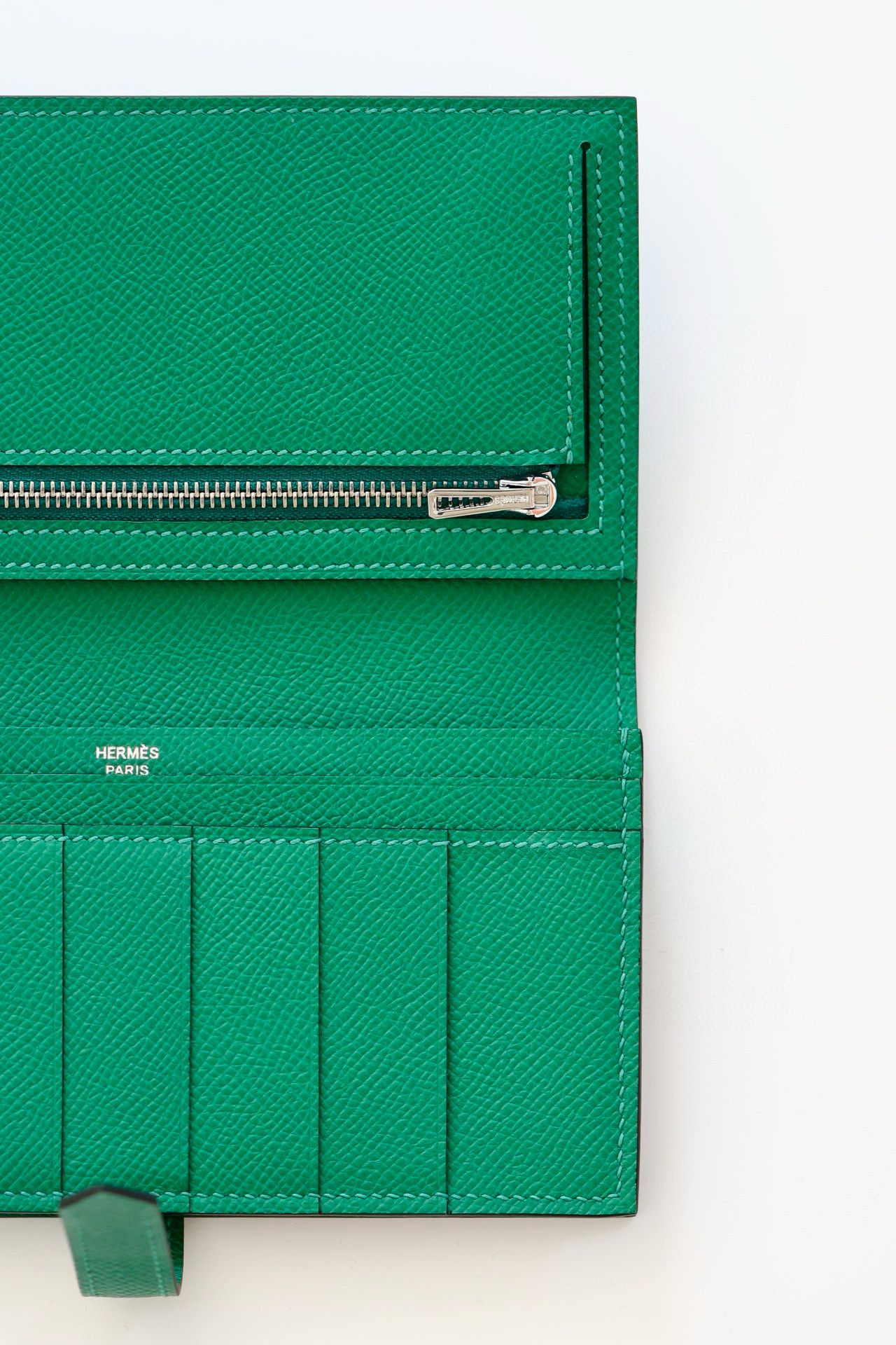 Hermes Bearn Long Handmade Wallet in Vert Vertigo Epsom Calfskin - Image 6
