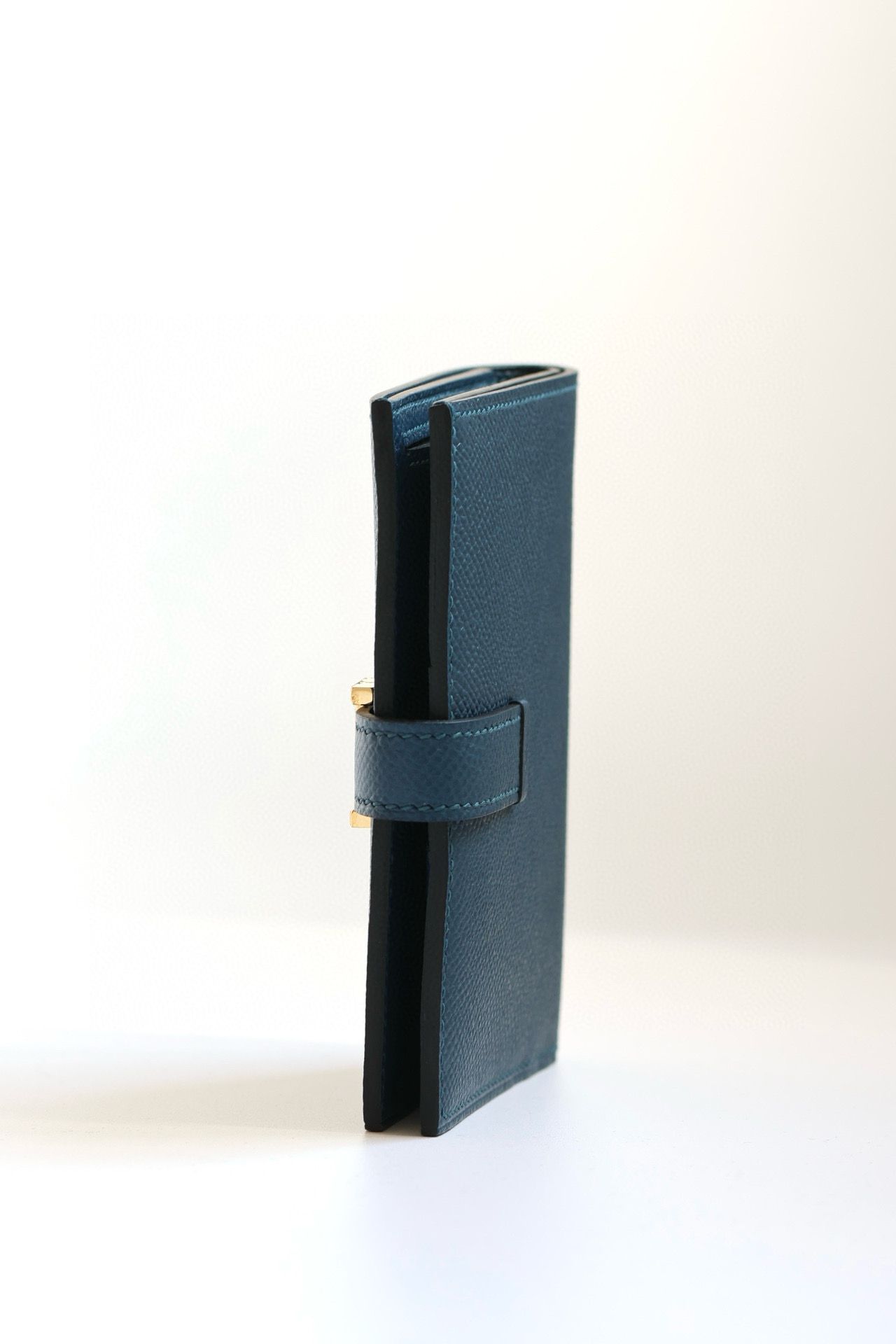 Hermes Bearn Compact Handmade Wallet in Deep Blue Epsom Calfskin - Image 3