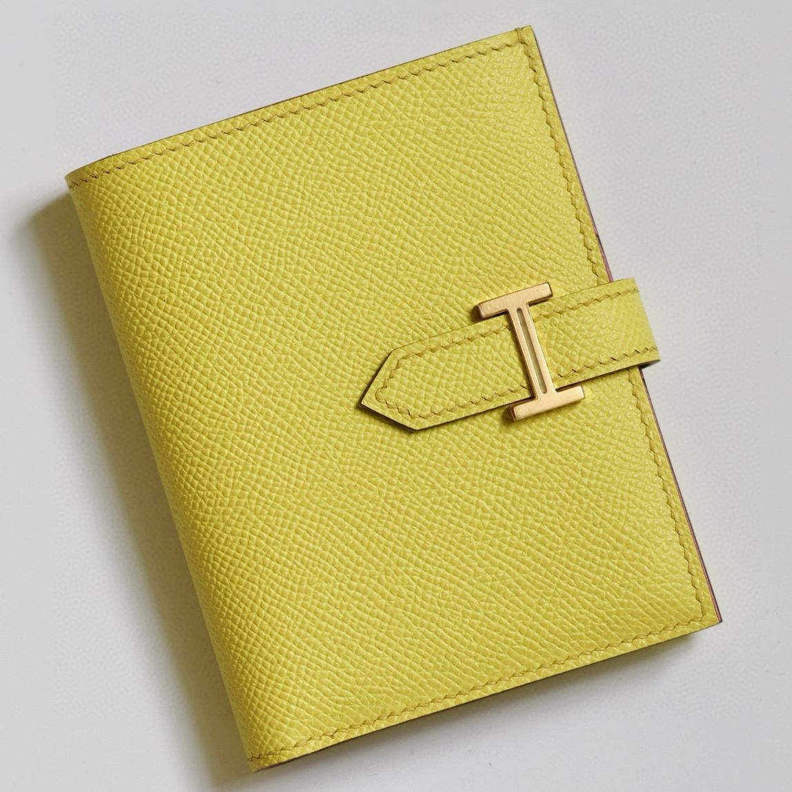 Hermes Bearn Compact Verso Handmade Wallet in Lime Epsom Calfskin