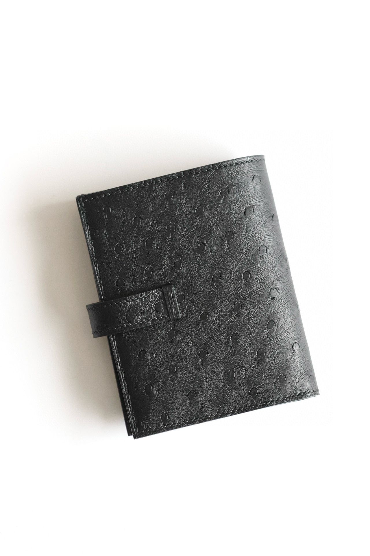 Hermes Bearn Compact Handmade Wallet in Black Ostrich Leather - Image 10
