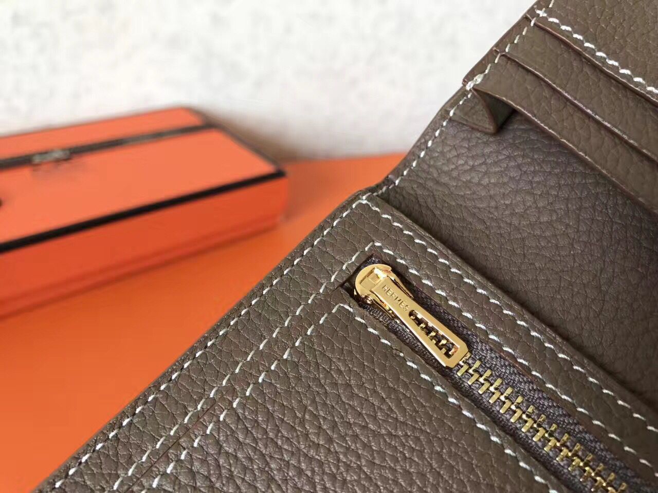 Hermes Taupe Clemence Bearn Gusset Wallet - Image 7