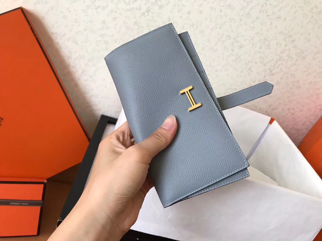 Hermes Blue Lin Epsom Bearn Gusset Wallet - Image 9