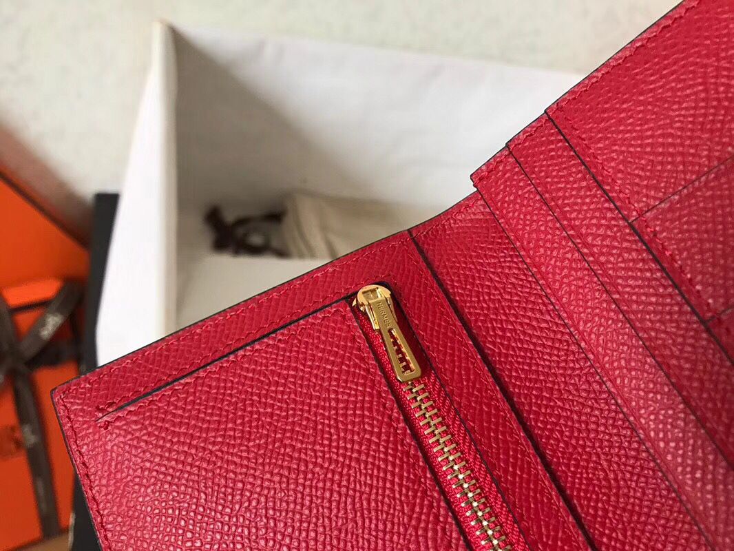 Hermes Red Epsom Bearn Gusset Wallet - Image 6