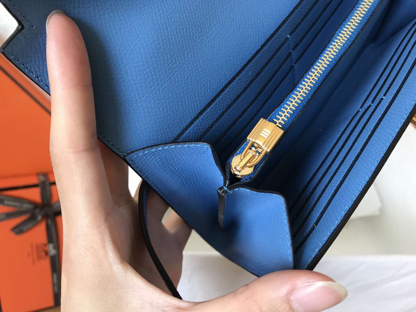 Hermes Kelly Classic Long Wallet In Blue Jean Epsom Leather - Image 8