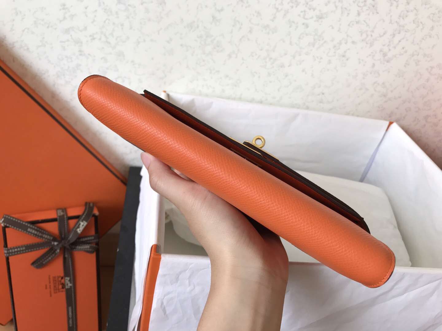 Hermes Kelly Classic Long Wallet In Orange Epsom Leather - Image 9