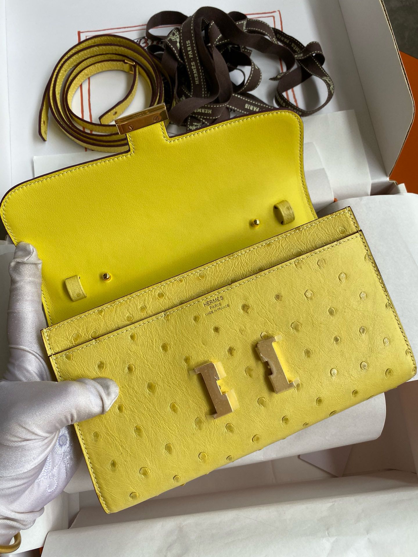 Hermes Constance To Go Wallet in Lime Ostrich Leather - Image 7