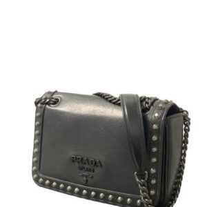 Prada Black Flap Studded Crossbody Bag
