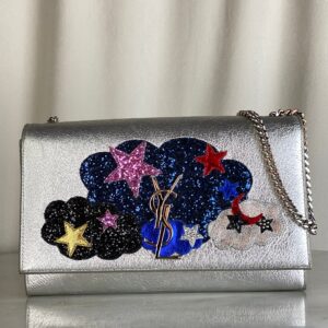 YSL Metallic Silver Yves Medium Cloud & Strar Kate Bag