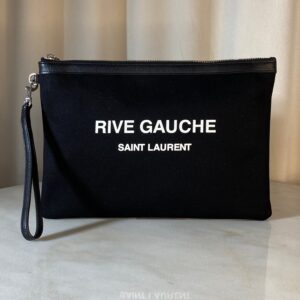 YSL Black Rive Gauche Zip Pouch W/ Handle