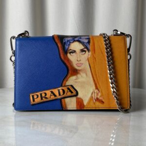 Prada Blue Multicolor Patched Frame Crossbody Bag